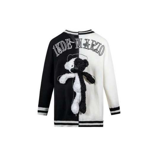 13DE MARZO CARDIGAN BlACK/WHITE TEDDY BEAR