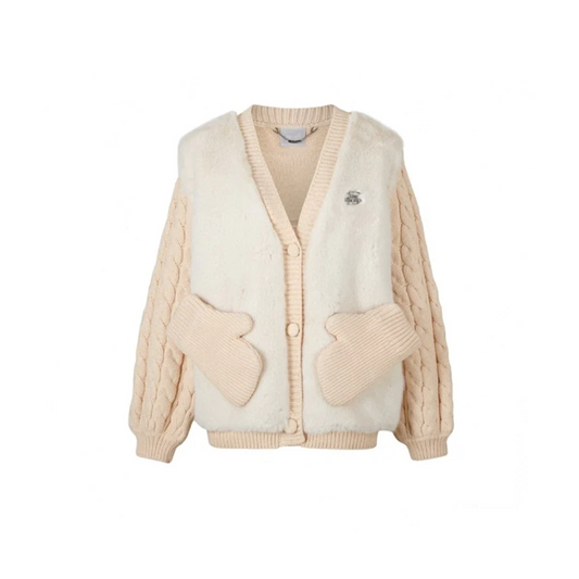 13 DE MARZO PLUSH BEAR POCKET CARDIGAN KHAKI