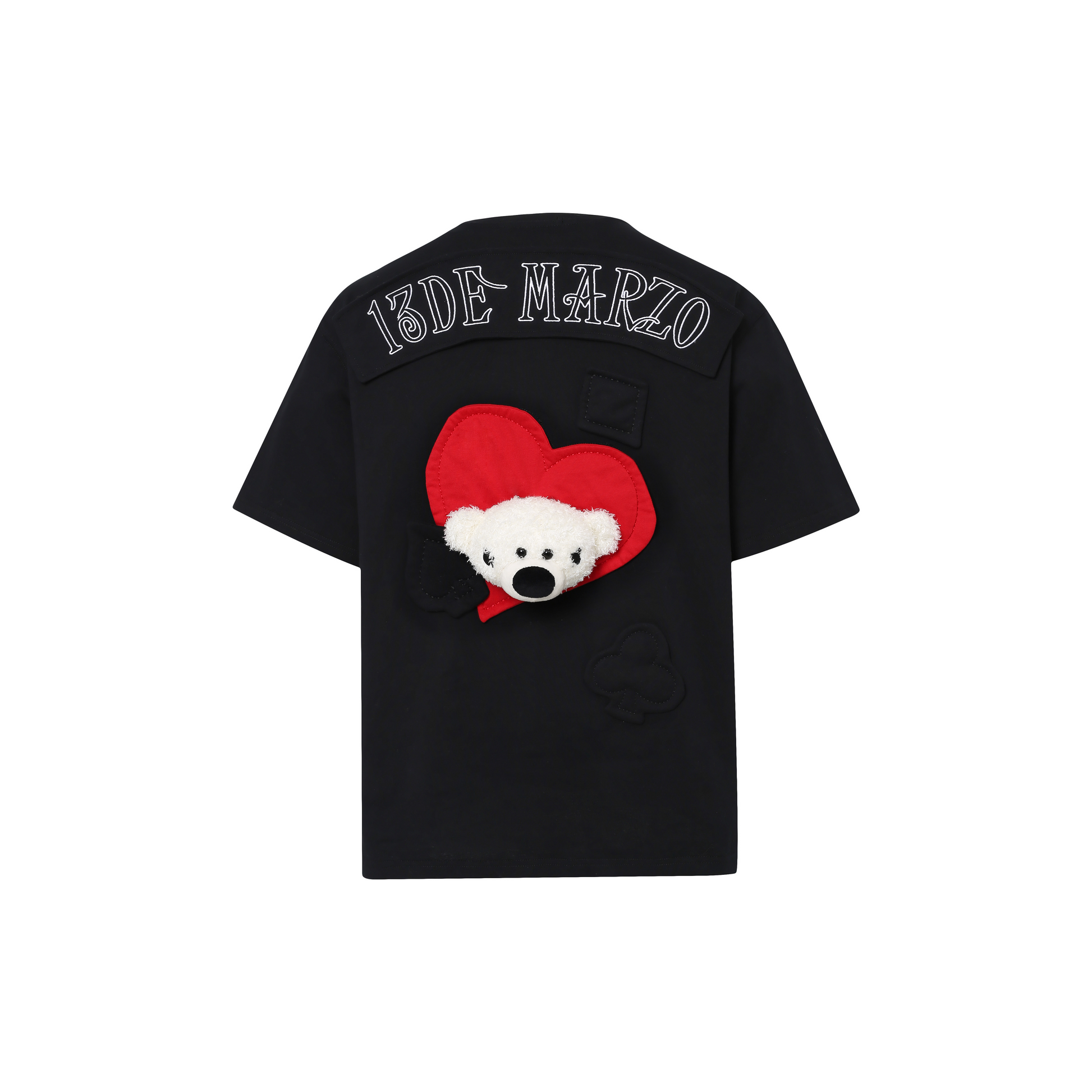 13DE MARZO POKER HEART SUIT PROTUBERATE T-SHIRT BLACK