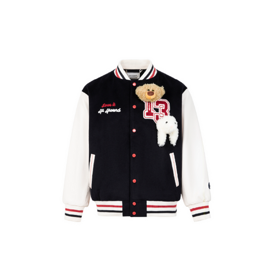 13DE MARZO BEAR WEARING BASEBALL JACKET BLACK