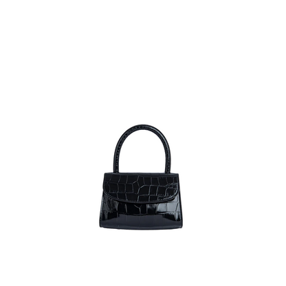 BY FAR MINI CROCO EMBOSSED LEATHER BAG BLACK